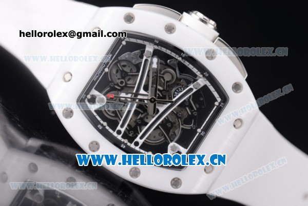 Richard Mille RM 038 Miyota 9015 Automatic Steel Case with Skeleton Dial Dot Markers White Ceramic Bezel and White Rubber Strap - Click Image to Close
